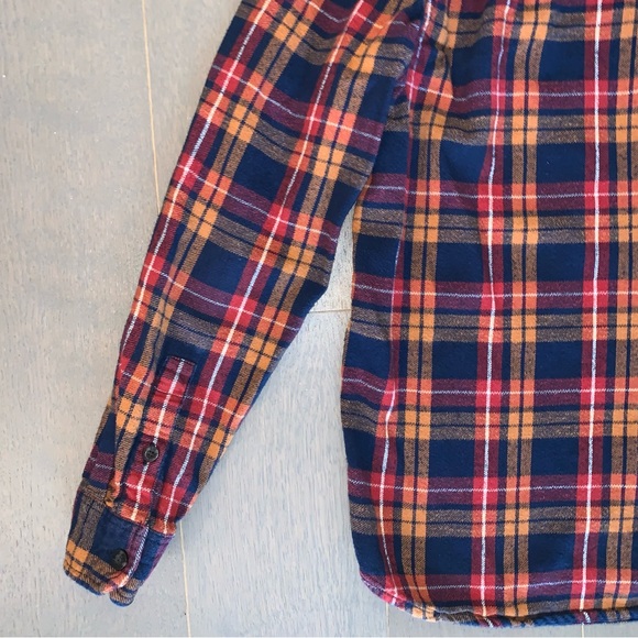 Roots Red Orange & Blue Plaid Button Down Flannel Shirt - Picture 7 of 9